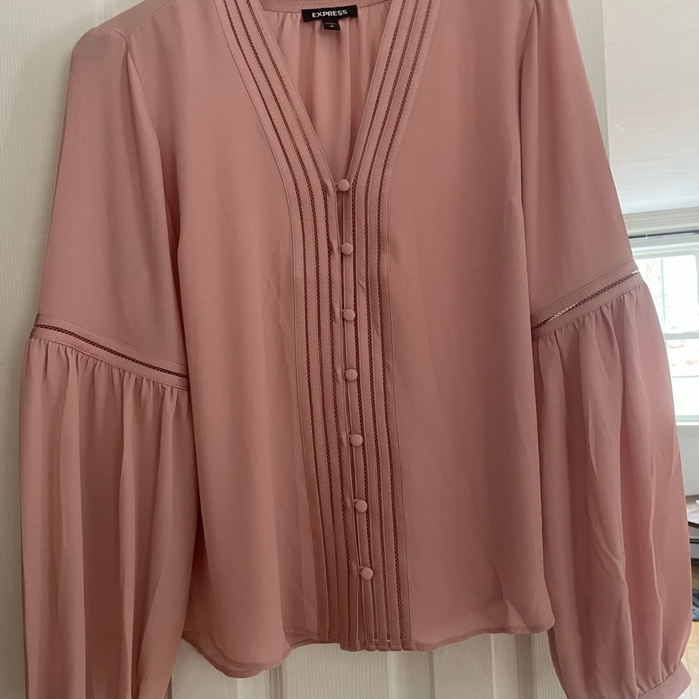 Express Pink Pleated Bib Collar Blouse